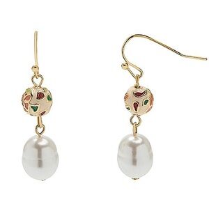 LC Lauren Conrad Gold-Tone Floral Enamel Bead and Pearl Drop Earrings
